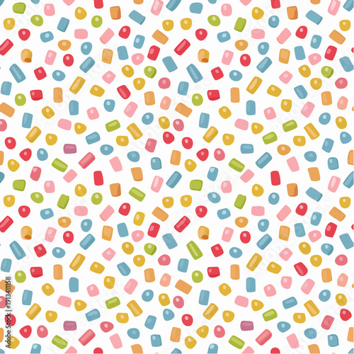 Seamless vector pattern with decorative sprinkles. Colourful donut glaze or ice cream top festal background.