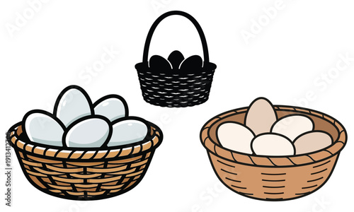 Easter eggs in wicker baskets silhouette holiday graphic