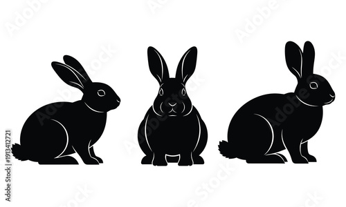 Easter bunny silhouette trio black easter rabbits in a row for spring celebrations