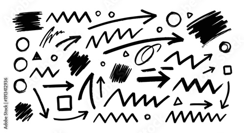 Collection of Hand Drawn Arrows and Scribble Elements.