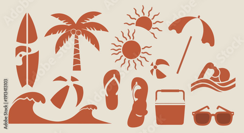 Collection of Summer and Beach Themed Silhouettes for Vacation Fun.