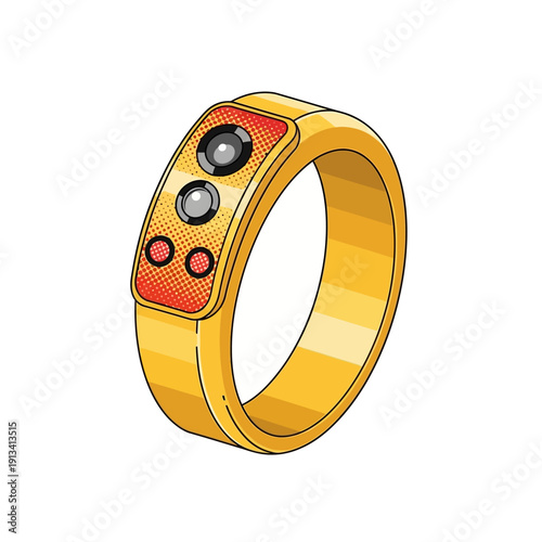 Vector illustration of an advanced smart ring, a digital wearable designed for personal well-being, mindful living, and modern lifestyle integration
