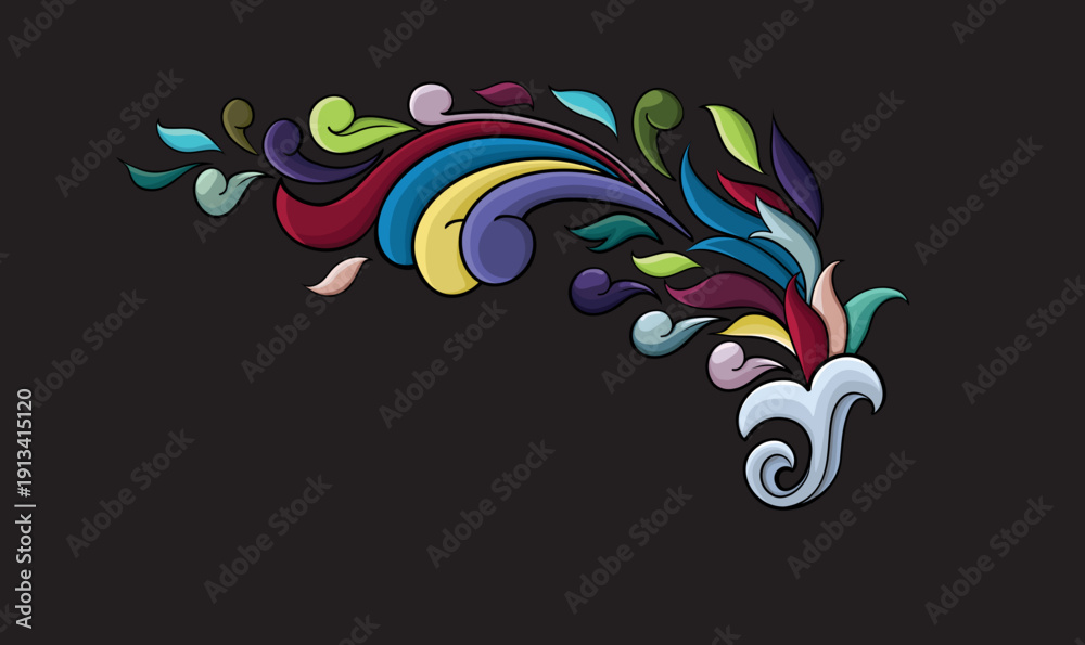 Obraz premium Elegant Colorful Floral Swirls on Dark Background