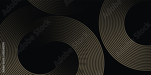 3D golden luxury abstract background overlap layer on dark space with circles lines decoration. Modern graphic design element stripes style
