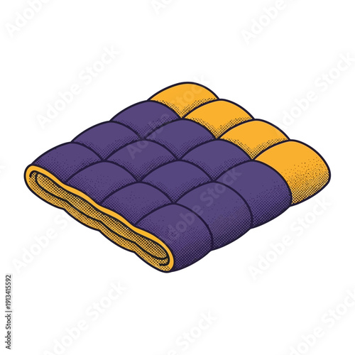 Vibrant quilted blanket Vector illustration, symbolizing comfort and deep relaxation, ideal for designs related to wellness, serene sleep, cozy home decor concepts