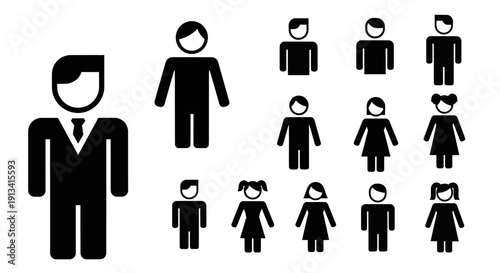 Diverse Group of People Icons Representing Various Ages and Genders.