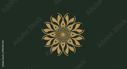 Elegant Golden Floral Mandala Design on Dark Green Background.