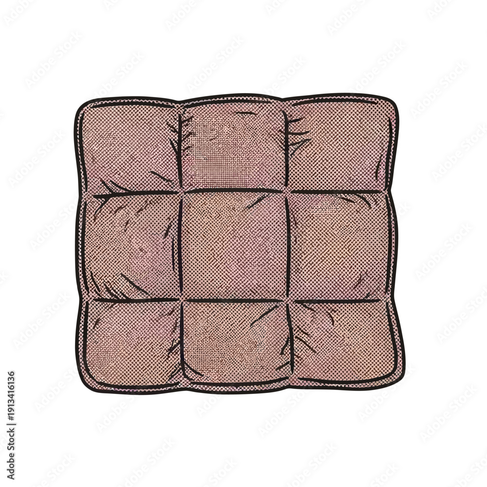 Fototapeta premium Vector illustration depicting a cozy, textured quilted square, perfect as a comfortable home decor accent or a segment of a warm, padded blanket design element