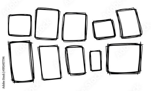 A group of rectangular silhouettes in various sizes and orientations forming a collage silhouette