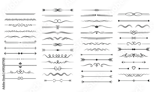 Collection of various decorative divider lines and silhouette illustrations