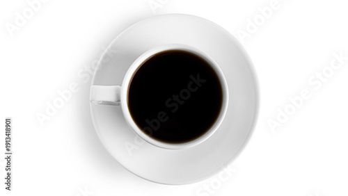 Quadro em tela White cup with coffee on saucer on a white background
