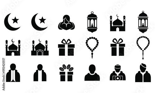 Silhouette icons for womens day celebration and muslim holidays