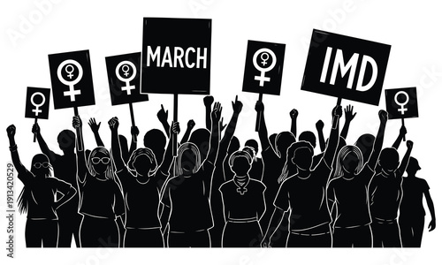 International women's day march silhouette empowering women globally uniting for equality and rights