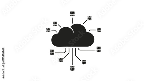 Vector illustration of cloud computing data storage and network connection concept icon simple black silhouette on a transparent background