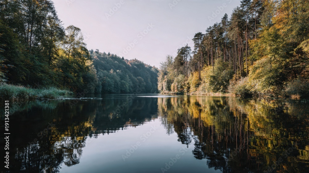Fototapeta premium Reflections on a serene forest lake