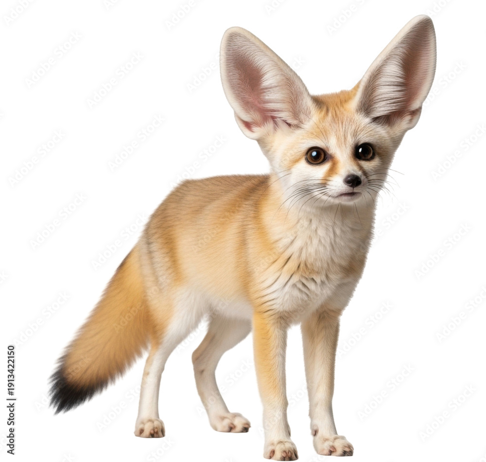 Obraz premium A full-body shot of a Fennec fox, showcasing its large ears and desert-adapted features.