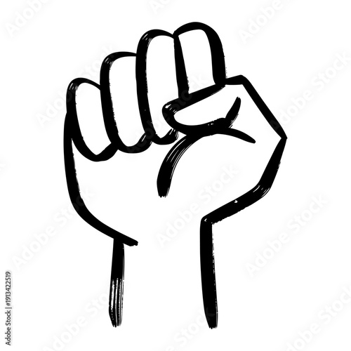 Hand drawn raised clenched fist illustration, symbol of power, protest, and solidarity.