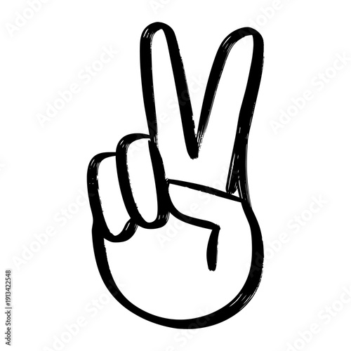 Hand drawn peace sign illustration, victory hand gesture symbol of unity and freedom.