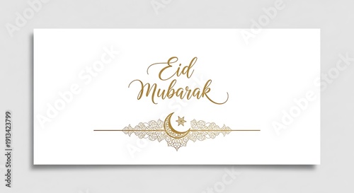 Elegant gold Eid Mubarak calligraphy with crescent and star