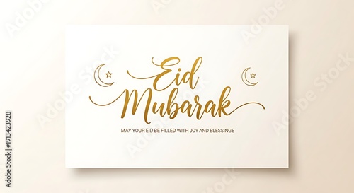 Elegant gold Eid Mubarak greeting card with moon and stars