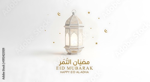 Elegant white Islamic lantern with Eid Mubarak greeting