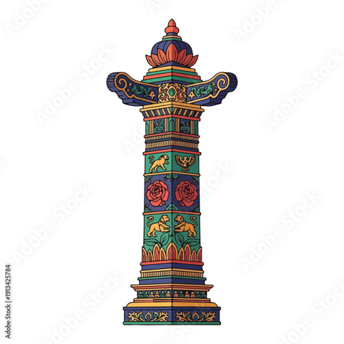Colorful Tibetan Buddhist Prayer Monument.