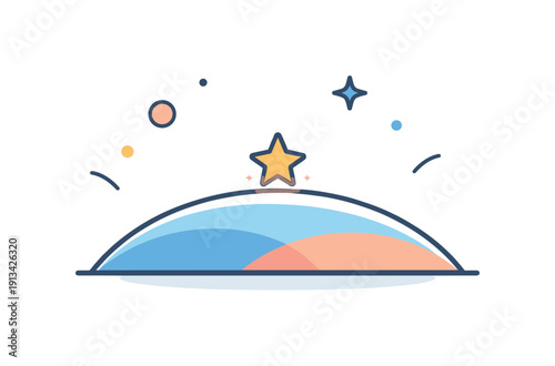 Quiet anticipation before a meaningful beginning expressed through cosmic readiness, a small star softly emerging above a smooth planet horizon symbolizing opportunities forming