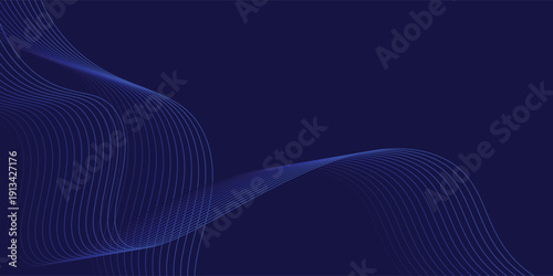 Vector abstract blue background with dynamic blue waves, lines and particles.