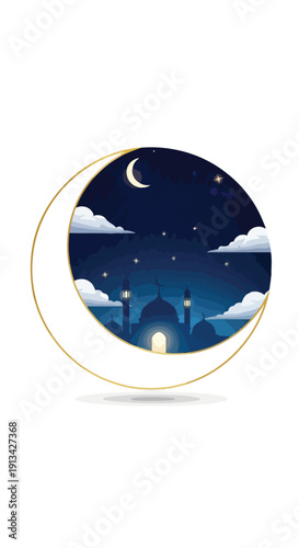 Crescent Moon Night Sky Illustration.