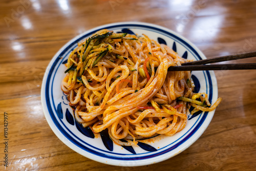 Tableau sur toile Liang Pi, Tor cold noodles, a traditional chinese cold skin noodles dish