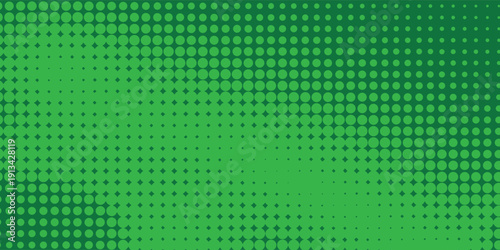 green halftone on background. Vector dotted sparkles or halftone shine pattern texture Pop Art Style Background.