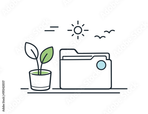 Mindful workspace organization and decluttering in a modern work routine focused on simplicity and focus, a tidy desk with a single folder and plant symbolizing order and calm,