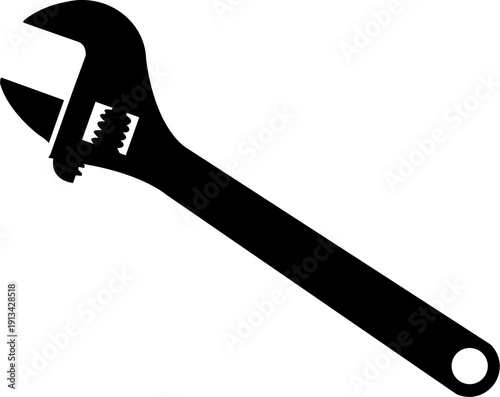 Black adjustable wrench silhouette isolated on white background