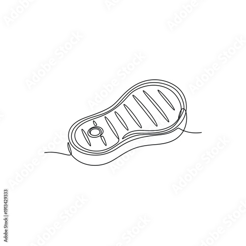 Single continuous line drawing of beef steak for minimalist food menu and logo