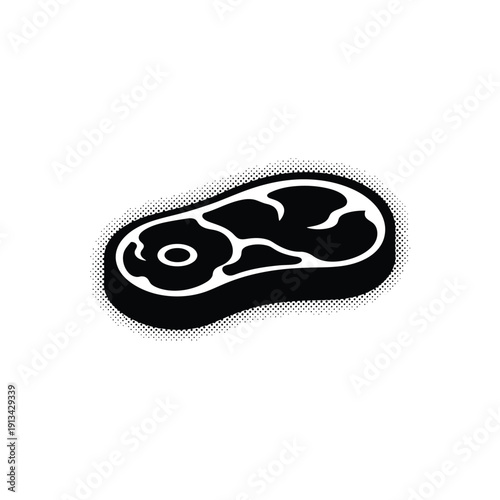 Halftone meat steak icon with retro pop art style for barbecue and grill theme