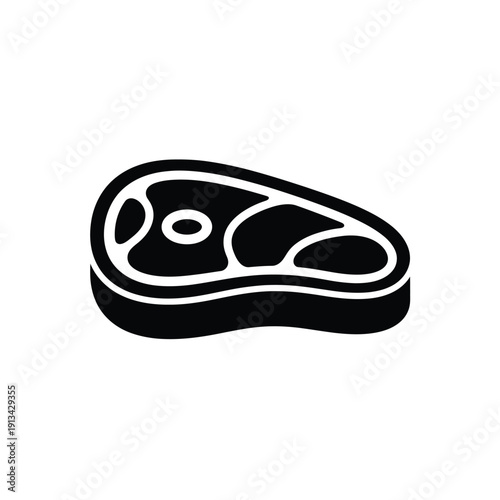 Solid black meat steak icon vector illustration for restaurant menu design food