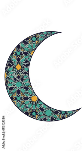 Crescent Moon with Floral Ornate Design.