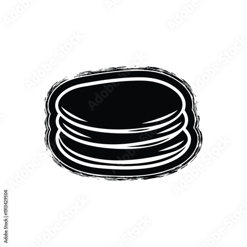 Black silhouette of pancake stack with white outline on white background