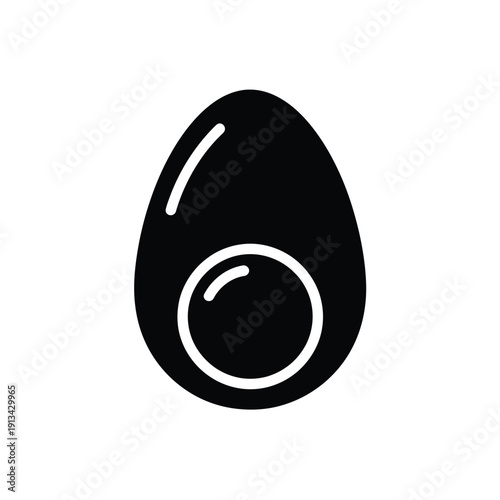 Black boiled egg half silhouette icon with yolk detail and glossy white highlight
