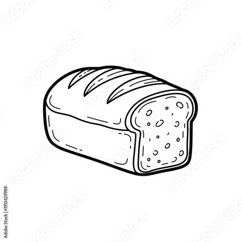 Fresh loaf of sliced bread line art drawing showing inner grain texture detail