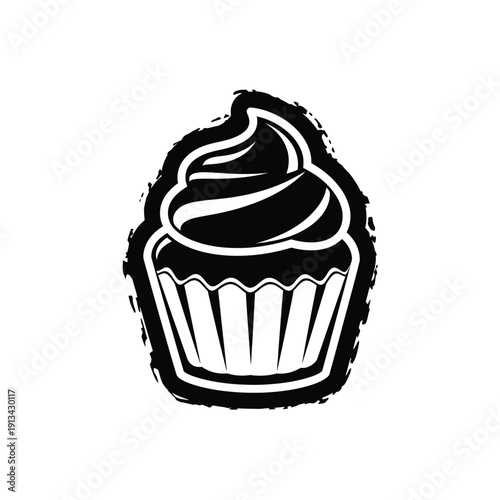 Cupcake vector illustration black and white grunge style, sweet dessert baking food