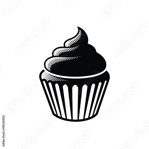 Cupcake vector illustration black and white, sweet dessert baking food design
