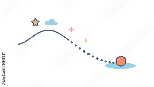 Cognitive tapering and winding down mental effort after intensive work without abrupt stop, a gradually fading progress line paired with a small resting dot indicating smooth
