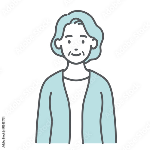 笑顔の高齢女性・シニア女性のイラスト（上半身・正面）
