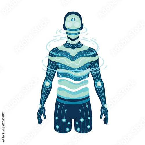 Futuristic Humanoid Robot with Circuit Patterns.