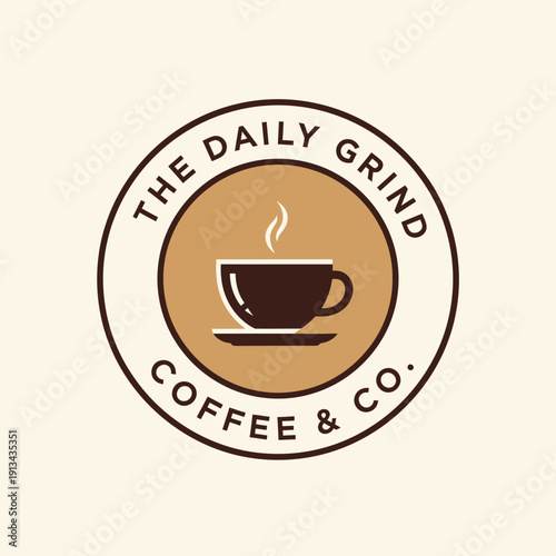 The Daily Grind Coffee and Co. Logo with Steaming Coffee Cup.