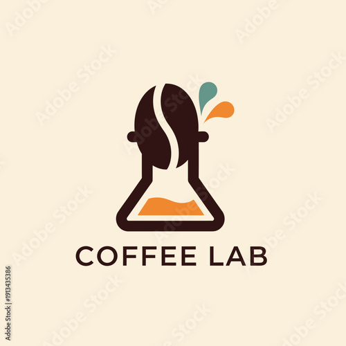 Coffee Lab Logo Design Featuring Coffee Bean in Beaker.