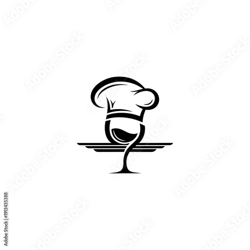 Chef Hat and Wine Glass Logo Design.