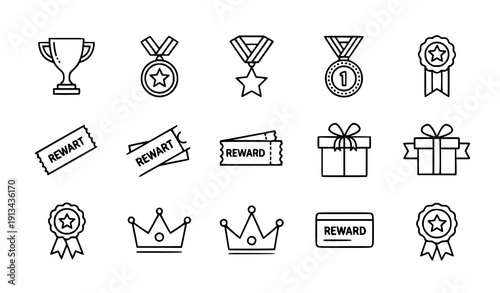 Minimal reward stroke icons set vector simple award pictograms isolated on transparent background