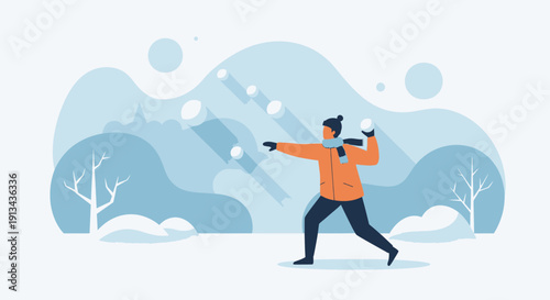 Winter fun A person throwing a snowball in a snowy landscape with trees